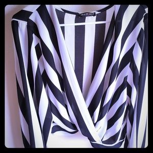 Black and white stripe crop blouse